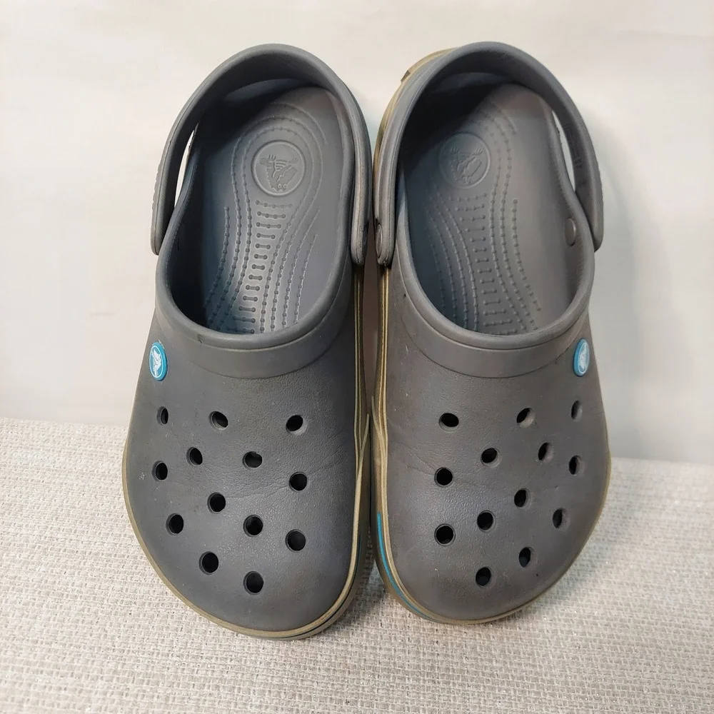 Crocs‎ Crocband Clogs Charcoal Grey Khaki Blue Mens 6 Womens 8 11989